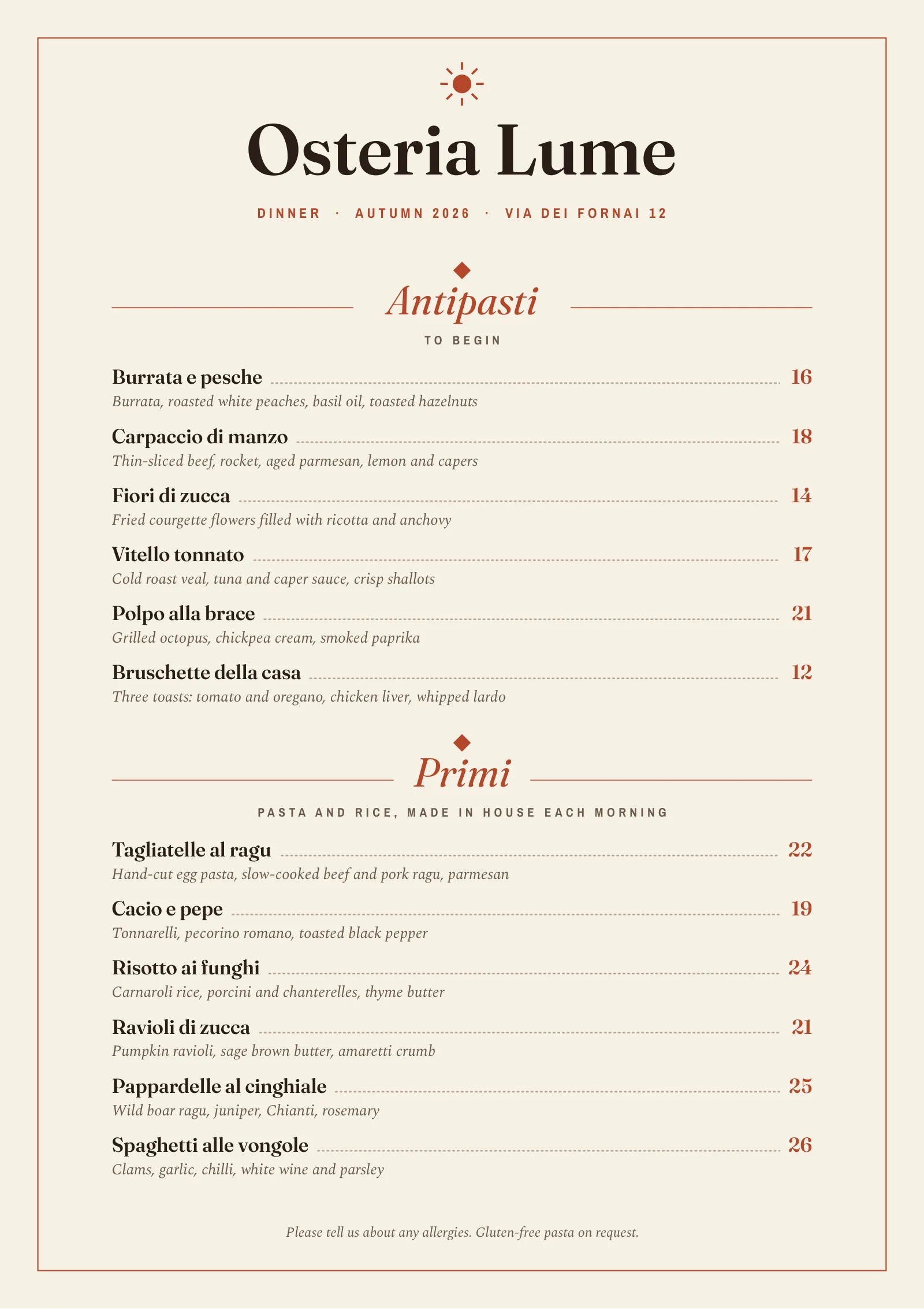 Restaurant menu